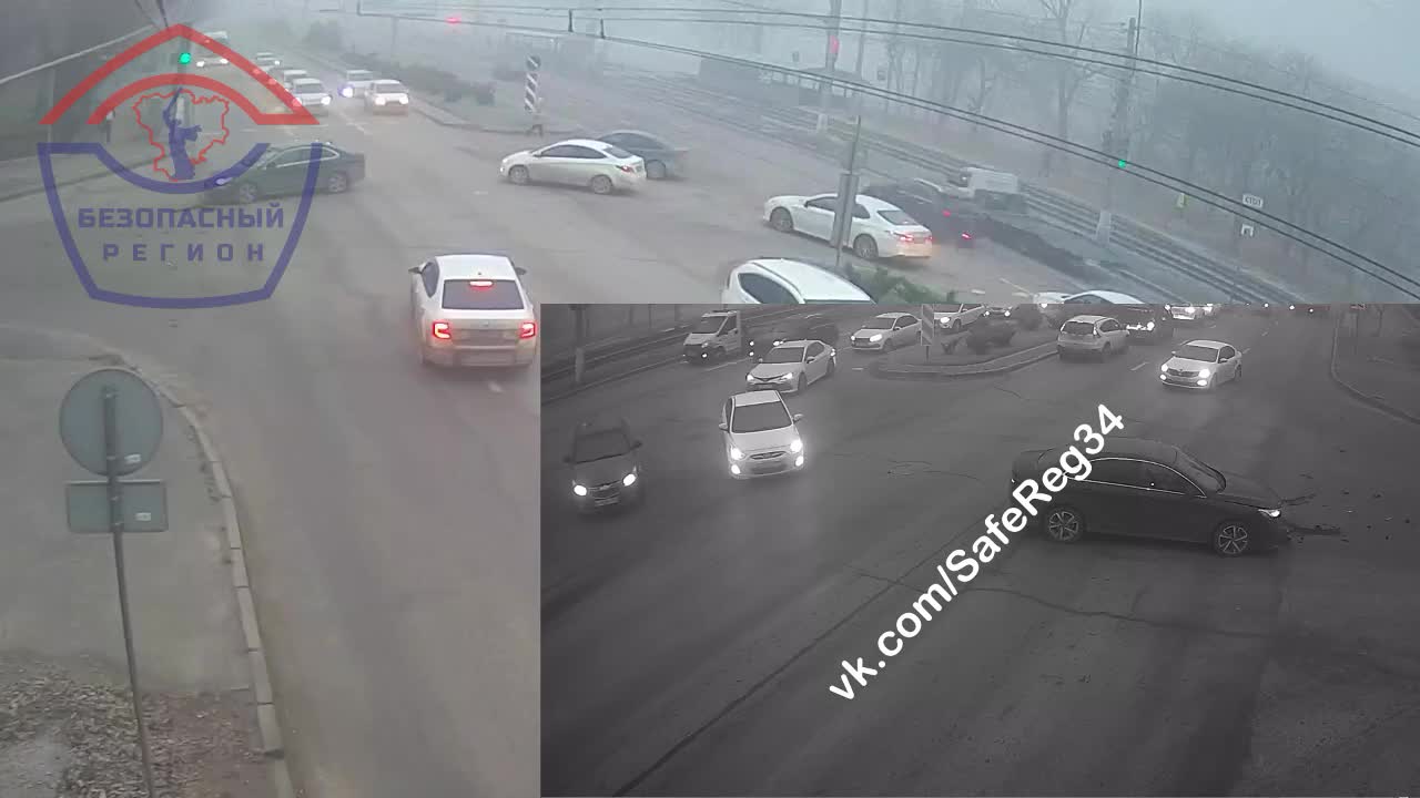 ДТП с заносом на перекрестке в Волгограде попало на видео - 29 ноября 2023  - V1.ру