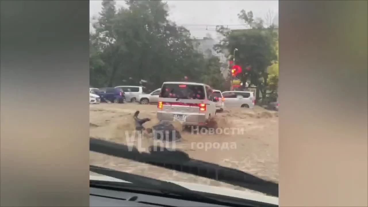 Мужчину с зонтом во Владивостоке смыло потоком дождевой воды прямо под  колеса микроавтобуса - 25 августа 2023 - ВЛАДИВОСТОК1.ру