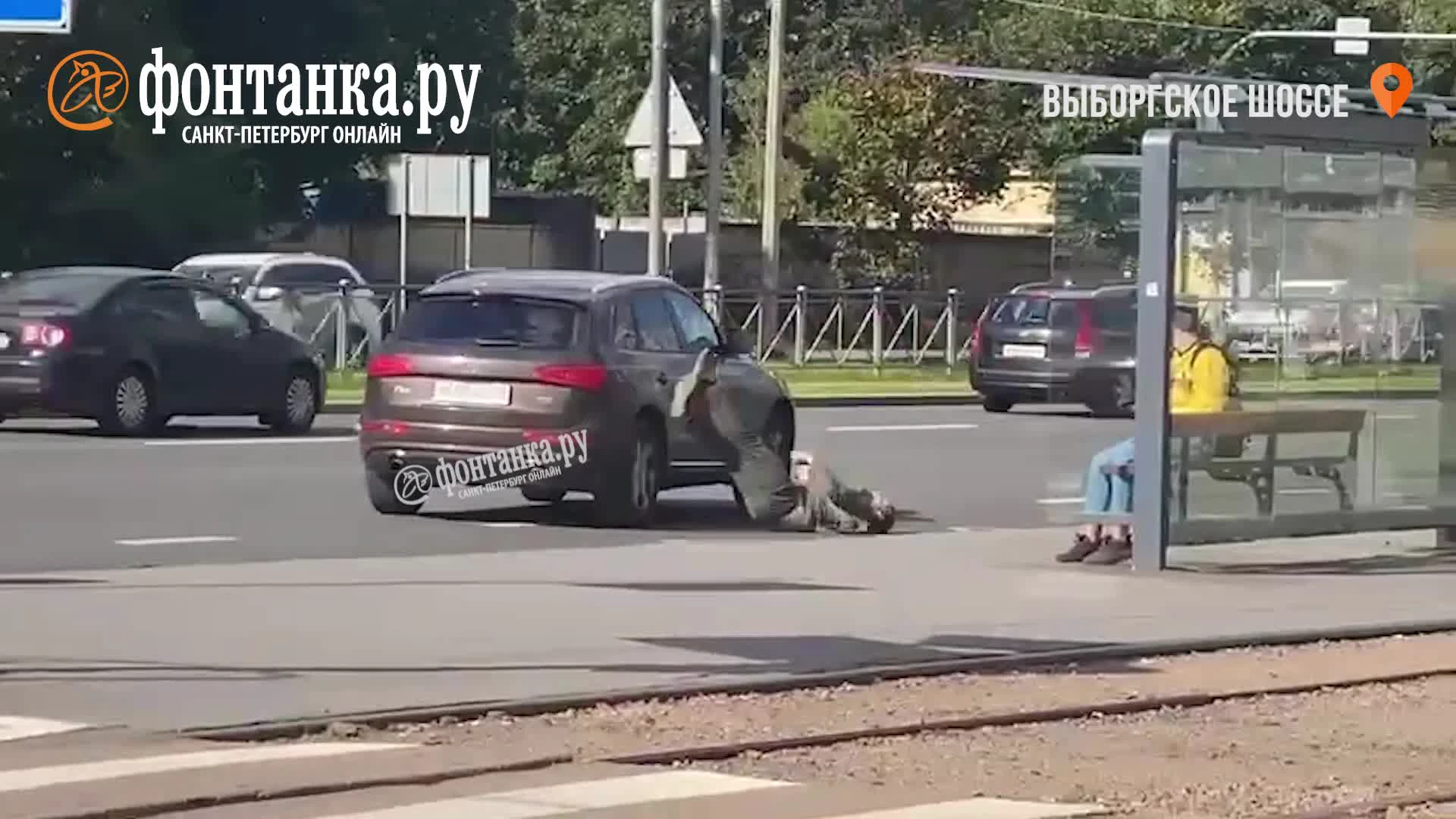 Женщина на Audi после ДТП прокатила водителя на капоте на Выборгском шоссе  в Петербурге, видео - 8 сентября 2023 - ФОНТАНКА.ру